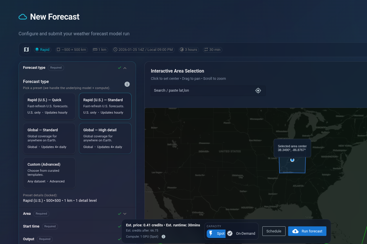 AceCAST Cloud guided forecast configuration workflow